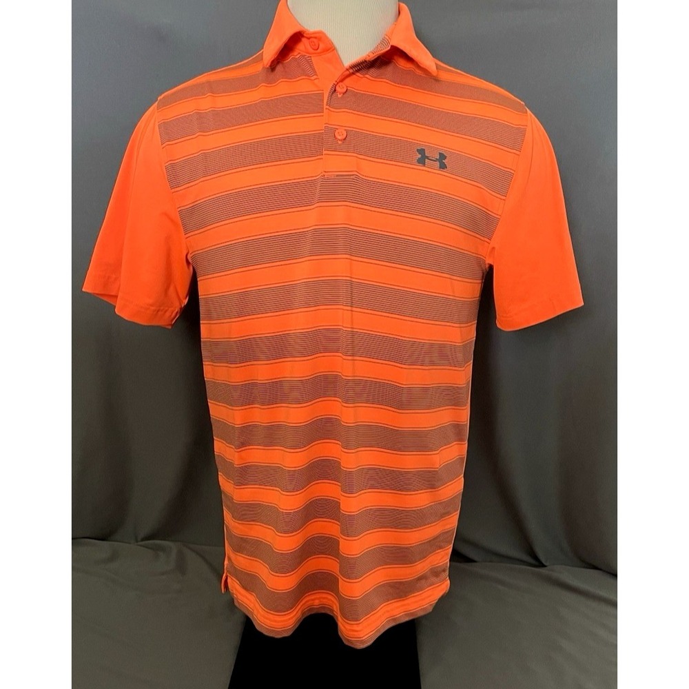 Under Armour Polo Shirt Orange Striped Lightweight Loose Golf Mens Size‎ Medium
